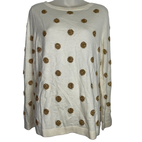 Talbots Sweaters - Talbots lambs wool blend white and gold polka dot sweater